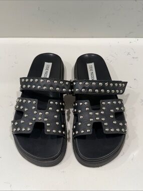 Steve Madden Black Studded Double-Strap Slide Sandals